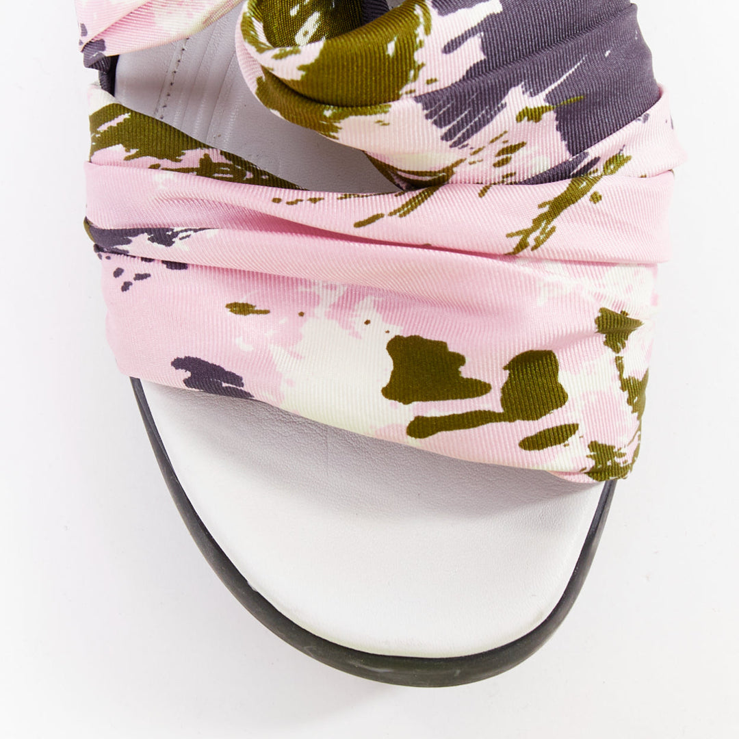 CHRISTIAN DIOR Raf Simons 2015 Brooklyn pink green scarf gladiator sandals EU38