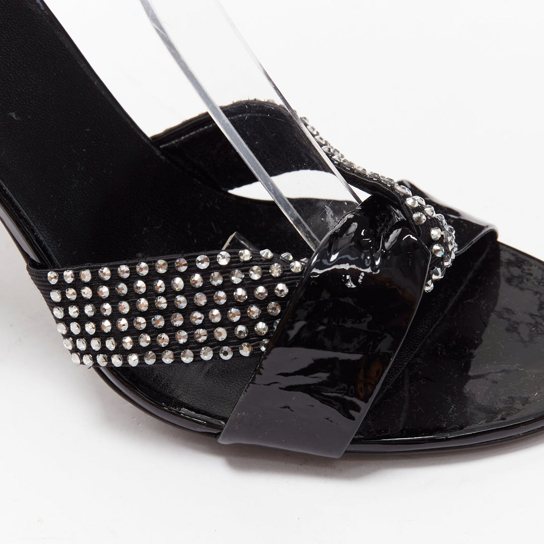 CELINE Hedi Slimane black patent leather silver crystals sandal heels EU38