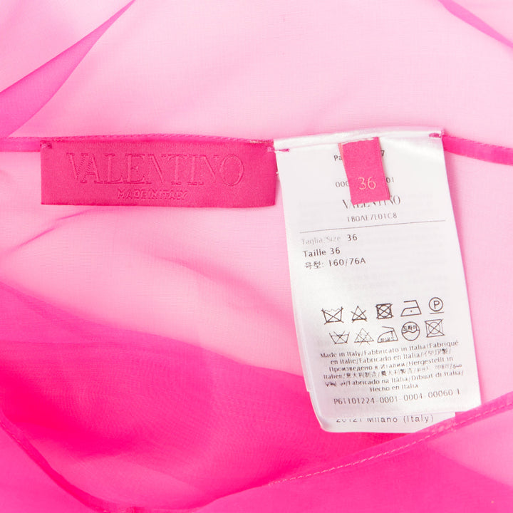 VALENTINO 2022 Runway Pink PP high neck sheer silk organza blouse shirt IT36 XXS