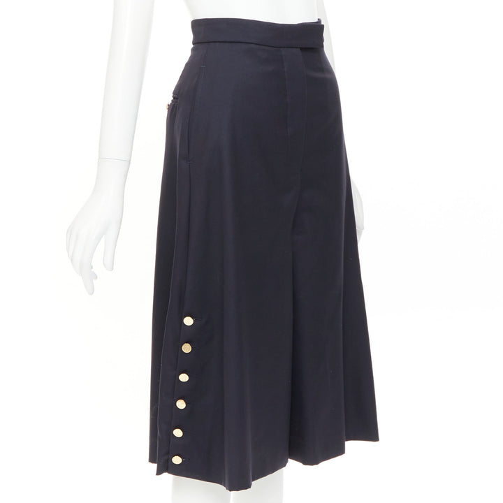 THOM BROWNE navy wool side button sailor striped lining culottes shorts IT36 XXS