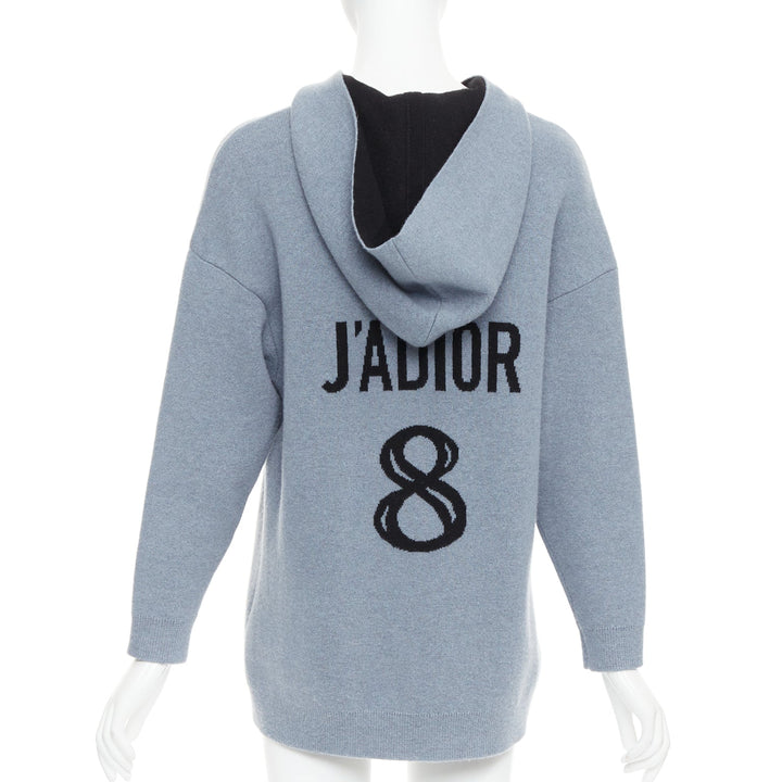 CHRISTIAN DIOR J'adior 8 dusty blue cashmere blend dropp sleeves hoodie FR34 XS