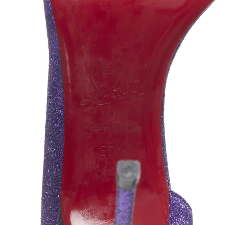 CHRISTIAN LOUBOUTIN Helmour purple glitter round toe half dorsay pump EU37.5