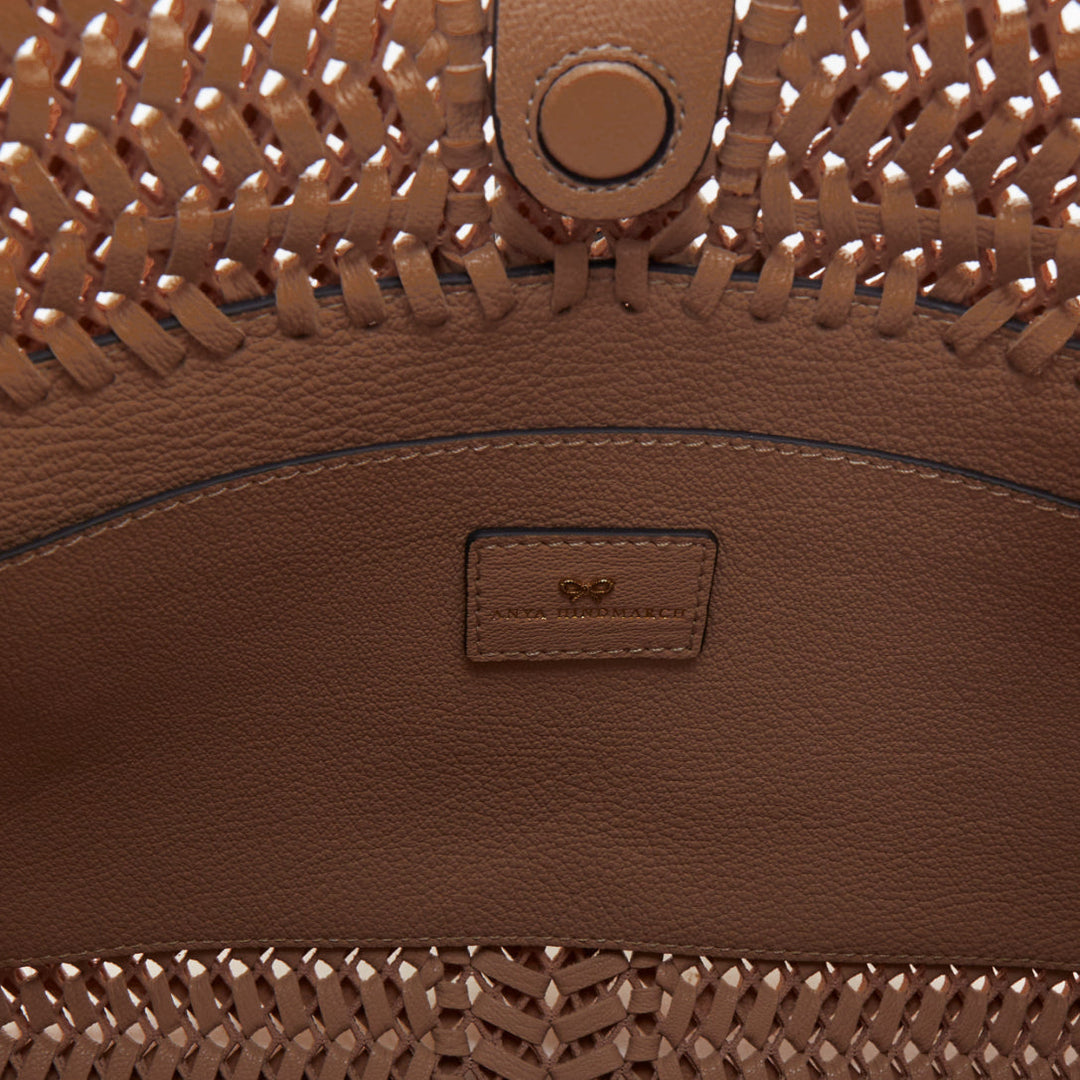 ANYA HINDMARCH Neeson Tassel Hobo beige capra leather fringe woven bag