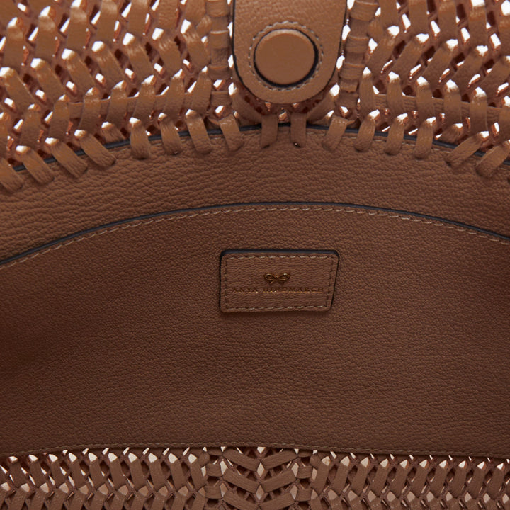ANYA HINDMARCH Neeson Tassel Hobo beige capra leather fringe woven bag
