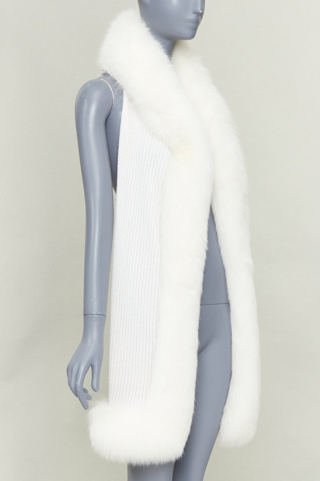 CHRISTIAN DIOR cream 100% cashmere rare real fur trim hooded winter shawl scarf