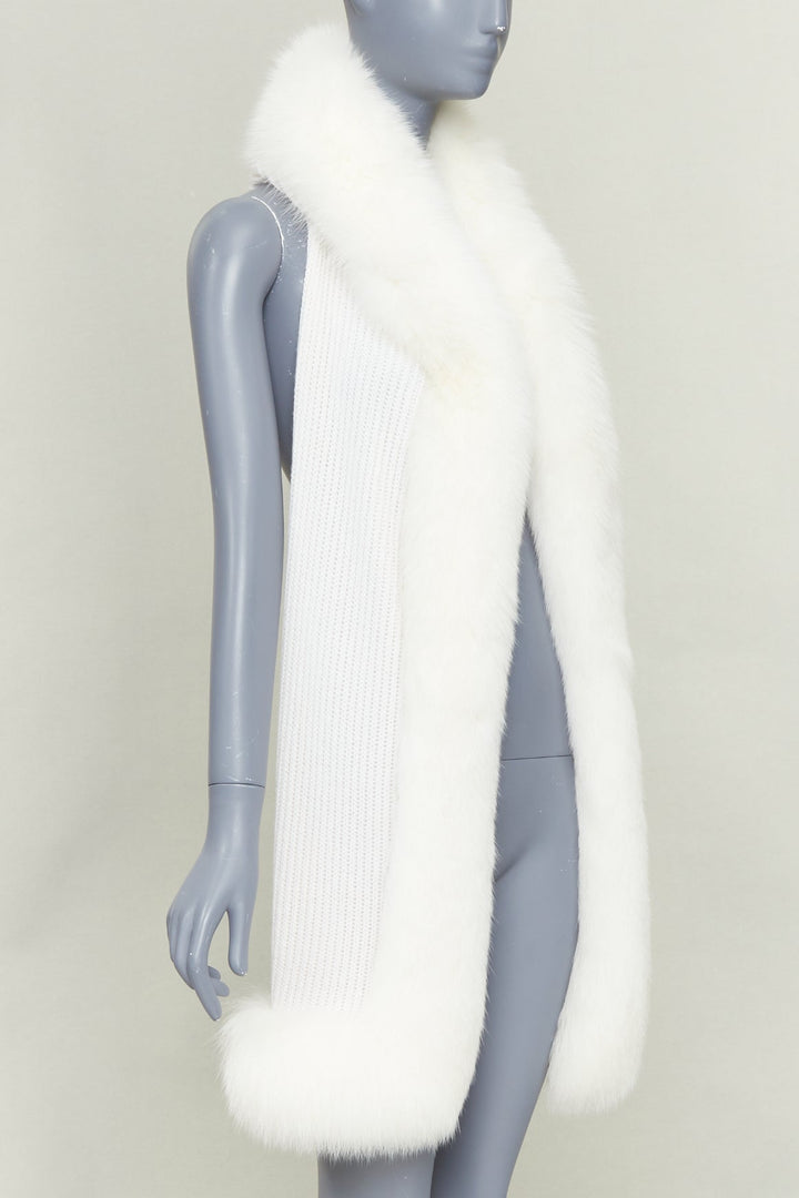 CHRISTIAN DIOR cream 100% cashmere rare real fur trim hooded winter shawl scarf