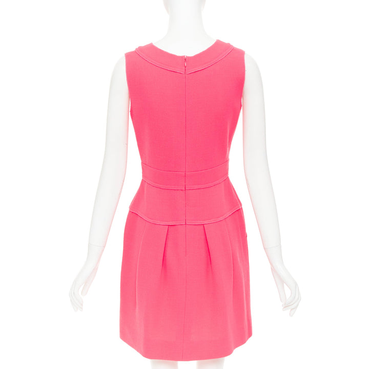 OSCAR DE LA RENTA F10 pink wool panelled round neck pleated A-line dress US2 S