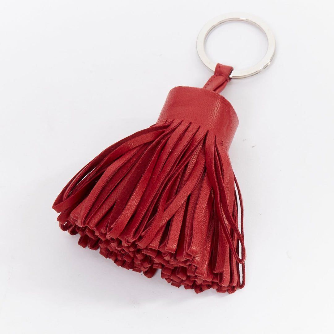 HERMES Milo Carmen red leather tassel silver ring bag charm