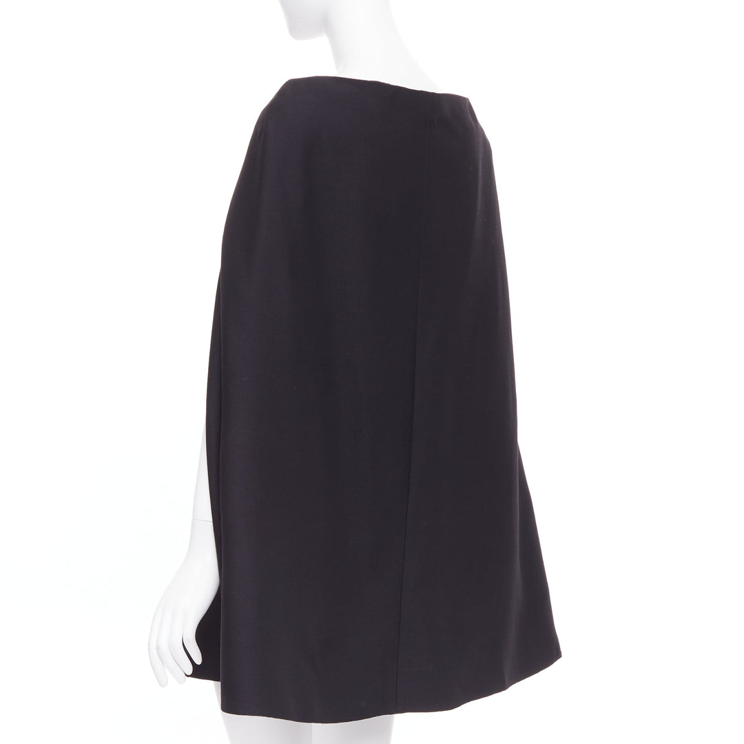 VALENTINO black wool silk bateau darted shoulder cape sleeves mini dress IT38 XS