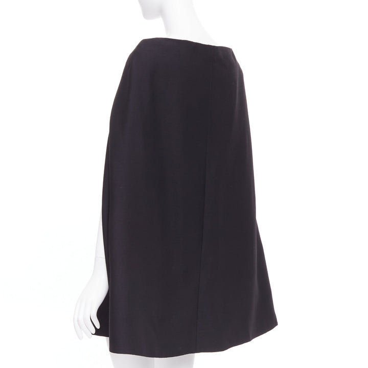 VALENTINO black wool silk bateau darted shoulder cape sleeves mini dress IT38 XS