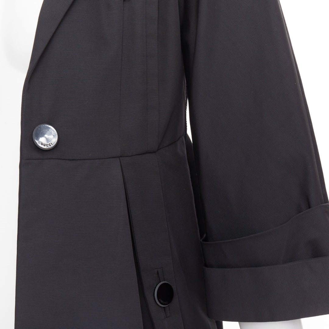GUCCI 2007 black textured nylon plastic logo buttons long coat IT36 XXS