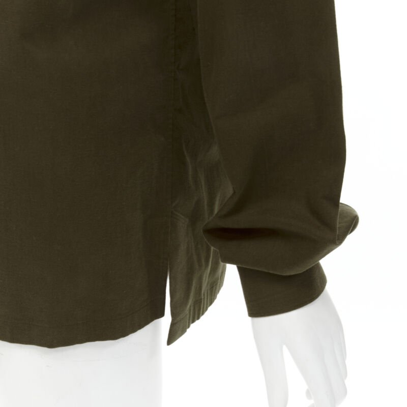 BALENCIAGA army green cotton-blend concealed zip front shirt EU38 S