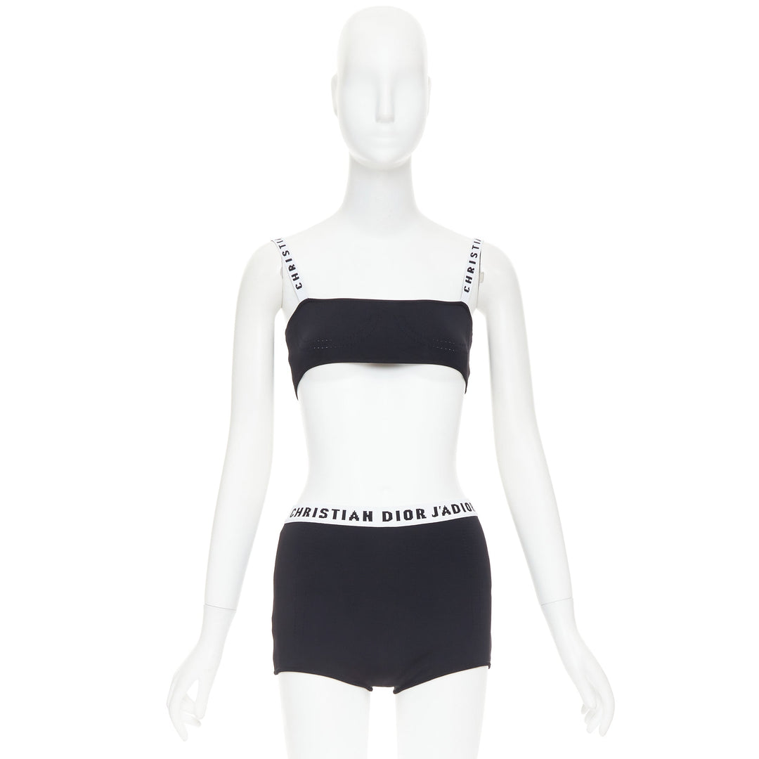 CHRISTIAN DIOR black white J'Adior logo bra shorts lounge set XS