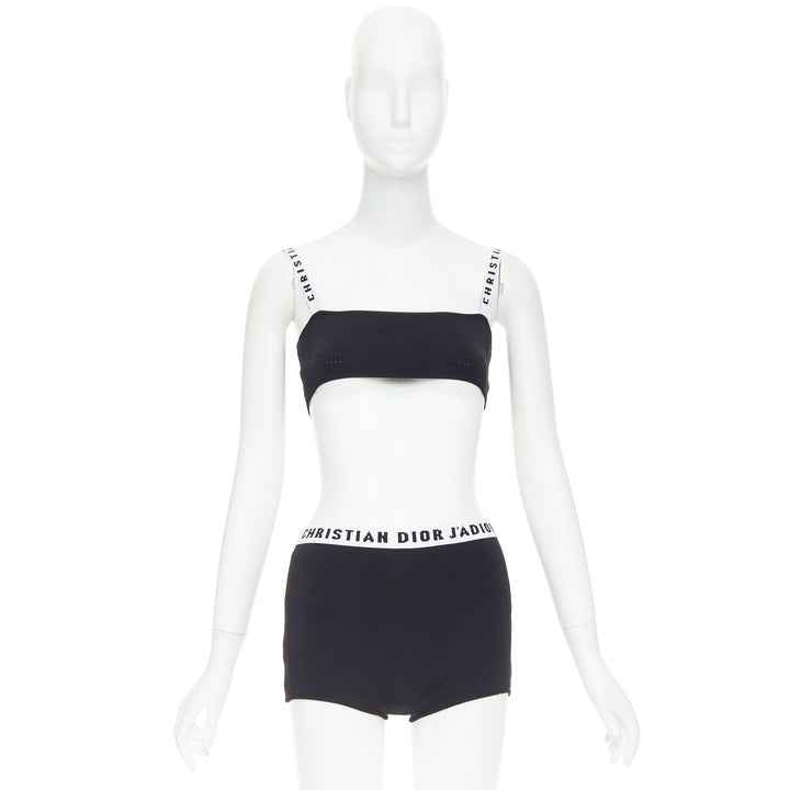 CHRISTIAN DIOR black white J'Adior logo bra shorts lounge set XS