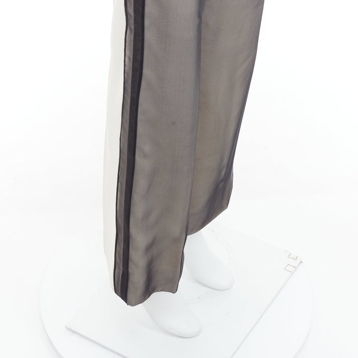 CELINE Phoebe Philo black cream sheer silk overlay wide pants FR34 XS