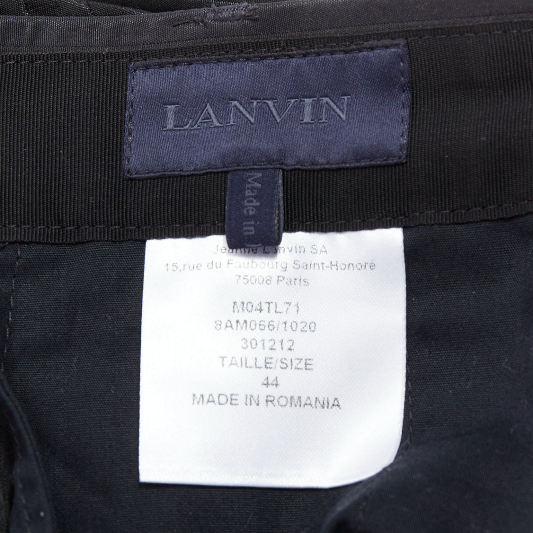 LANVIN black striped knee darts zip cuff back panels pants FR44 XS