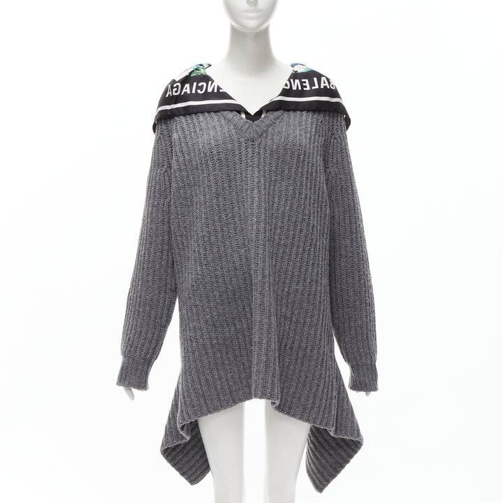 Female mannequin wearing Balenciaga by Demna 2018 Grey Virgin Wool Women Sweater in Size FR34 | Available at JHROP