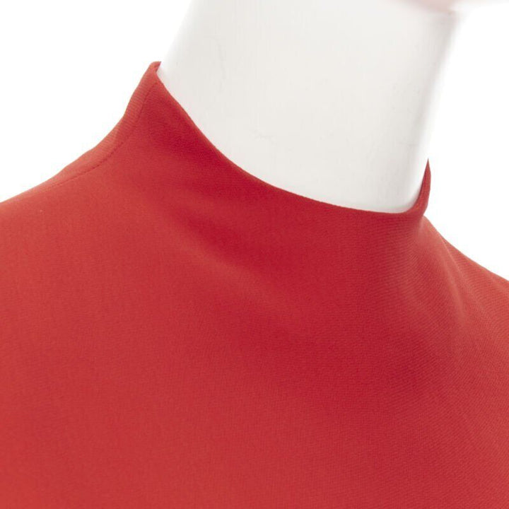 RALPH LAUREN red viscose crepe silk lined mock neck 3/4 sleeve top US0 XS