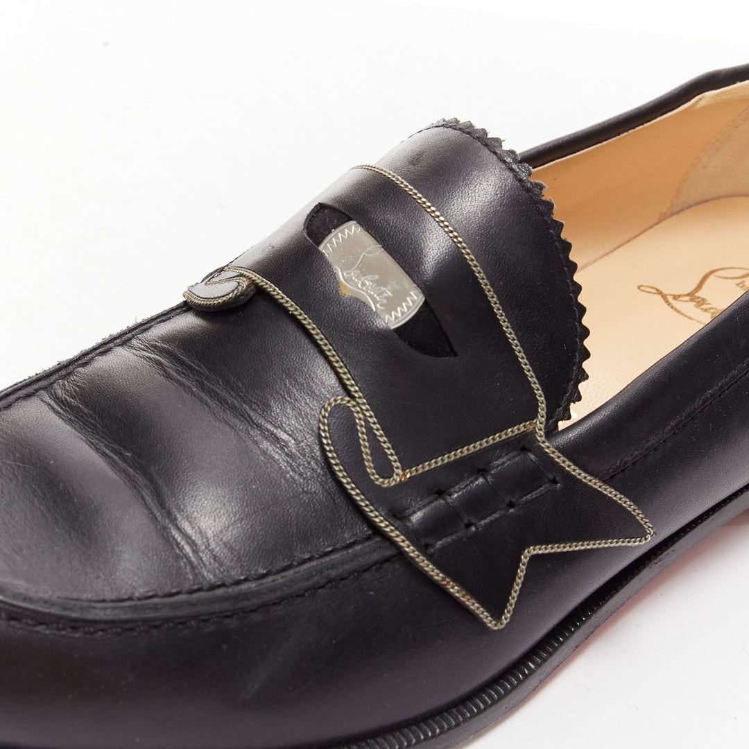 CHRISTIAN LOUBOUTIN Penny black smooth leather silver coin logo loafers EU35.5