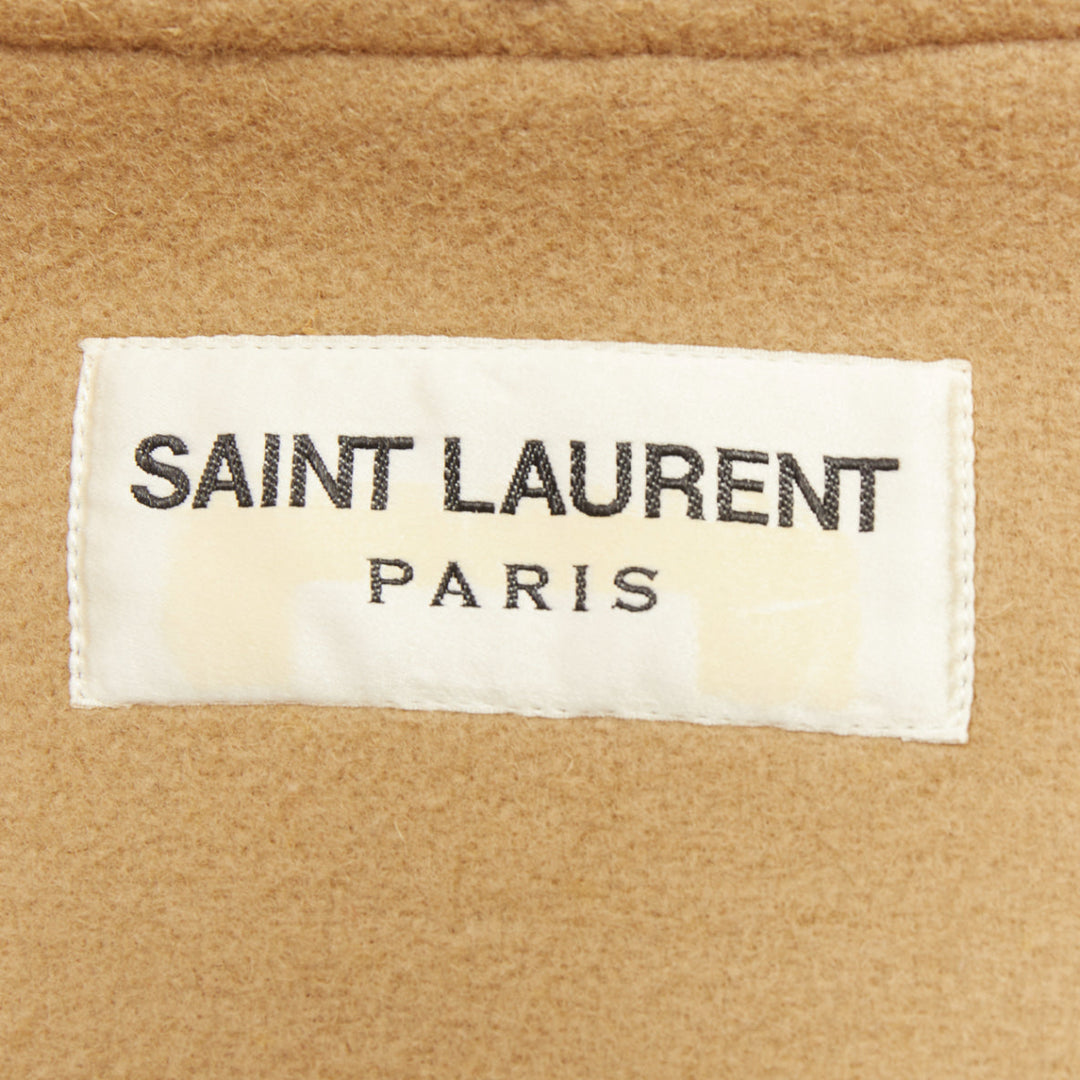 SAINT LAURENT 2013 Runway camel beige wool wood toggle button hooded duffle coat
