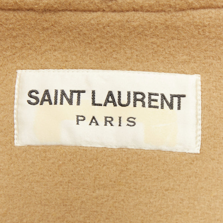 SAINT LAURENT 2013 Runway camel beige wool wood toggle button hooded duffle coat