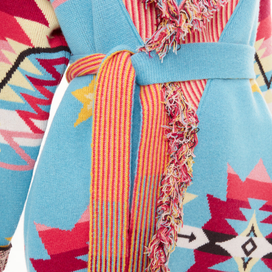 ALANUI 2021 Icon geometric Southwestern jacquard fringe cashmere cardigan coat M