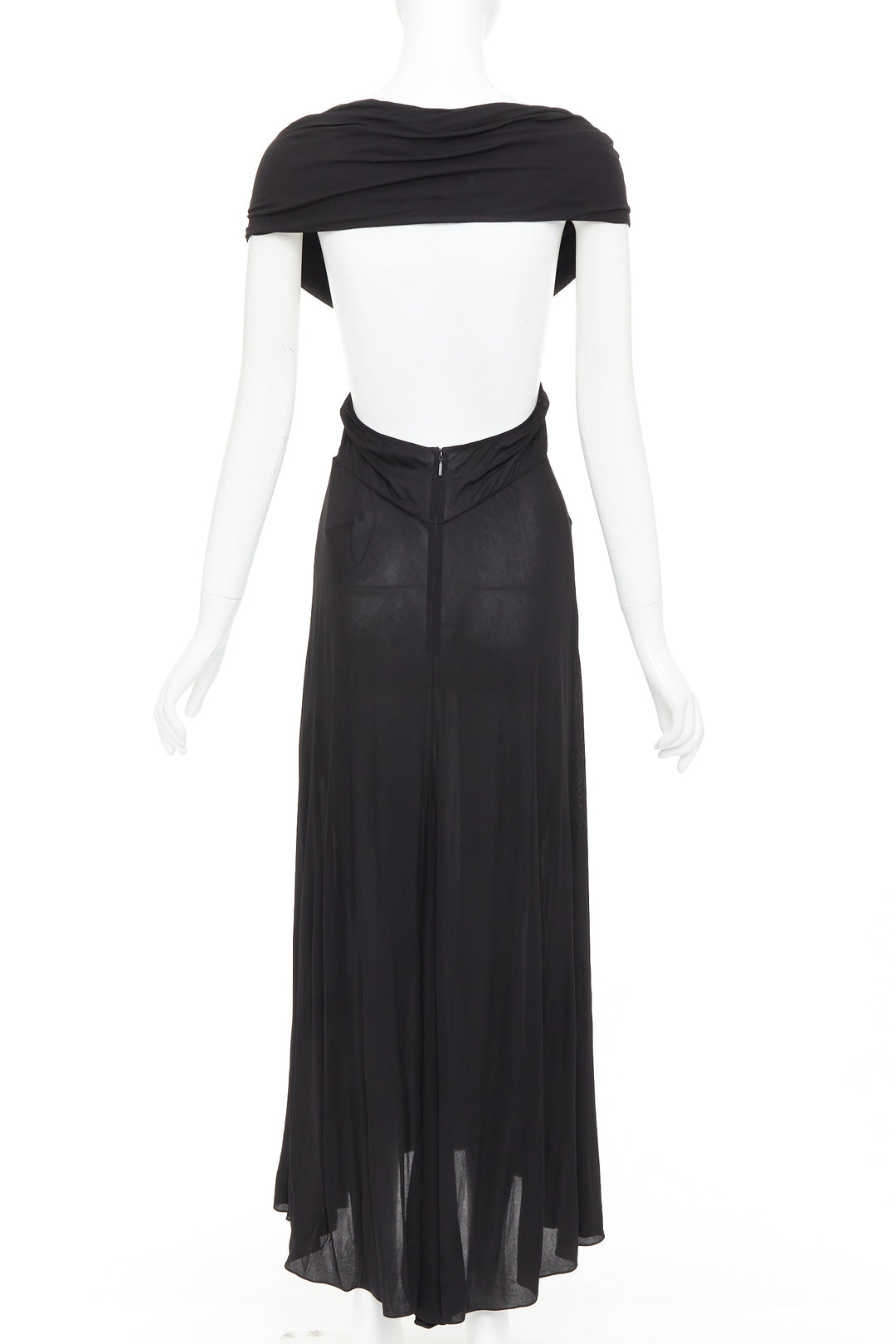 SAINT LAURENT 2022 black cut out gathered off shoulder open back dress FR38 S