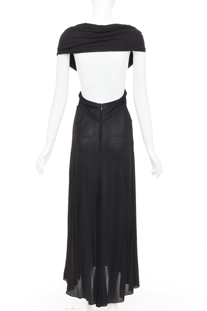 SAINT LAURENT 2022 black cut out gathered off shoulder open back dress FR38 S