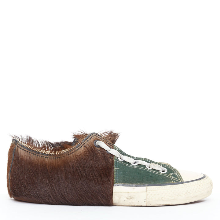 MIHARA YASUHIRO Half green canvas brown horsehair split sneakers 26cm