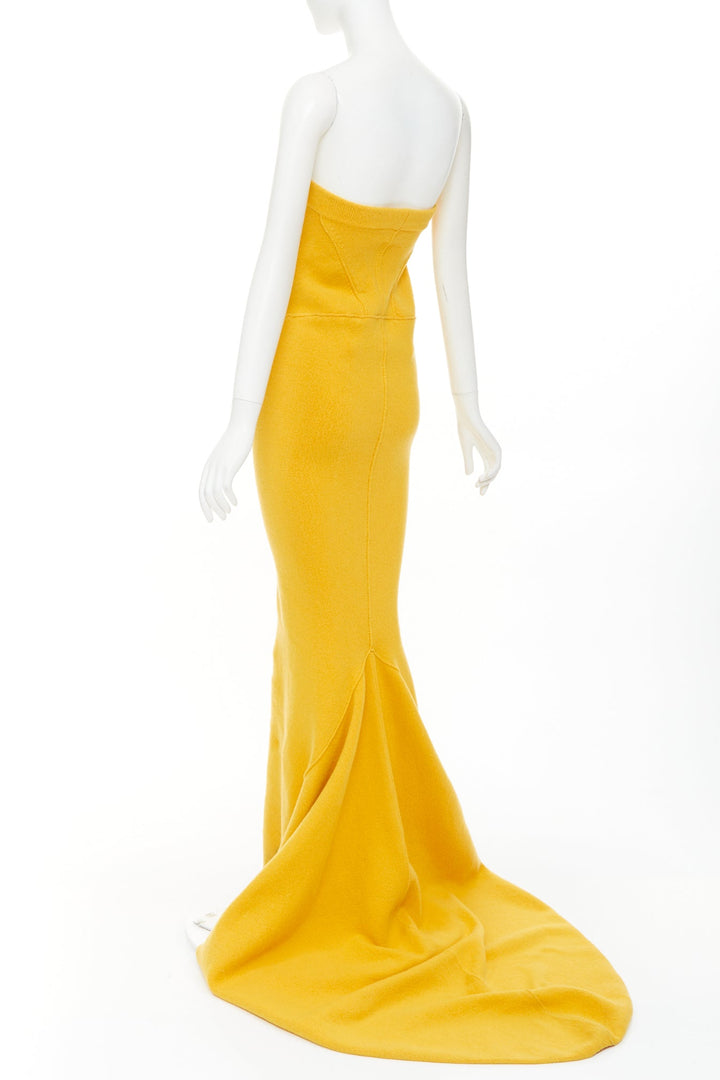 RICK OWENS 2022 Strobe mustard yellow cashmere blend panelled knit maxi skirt S