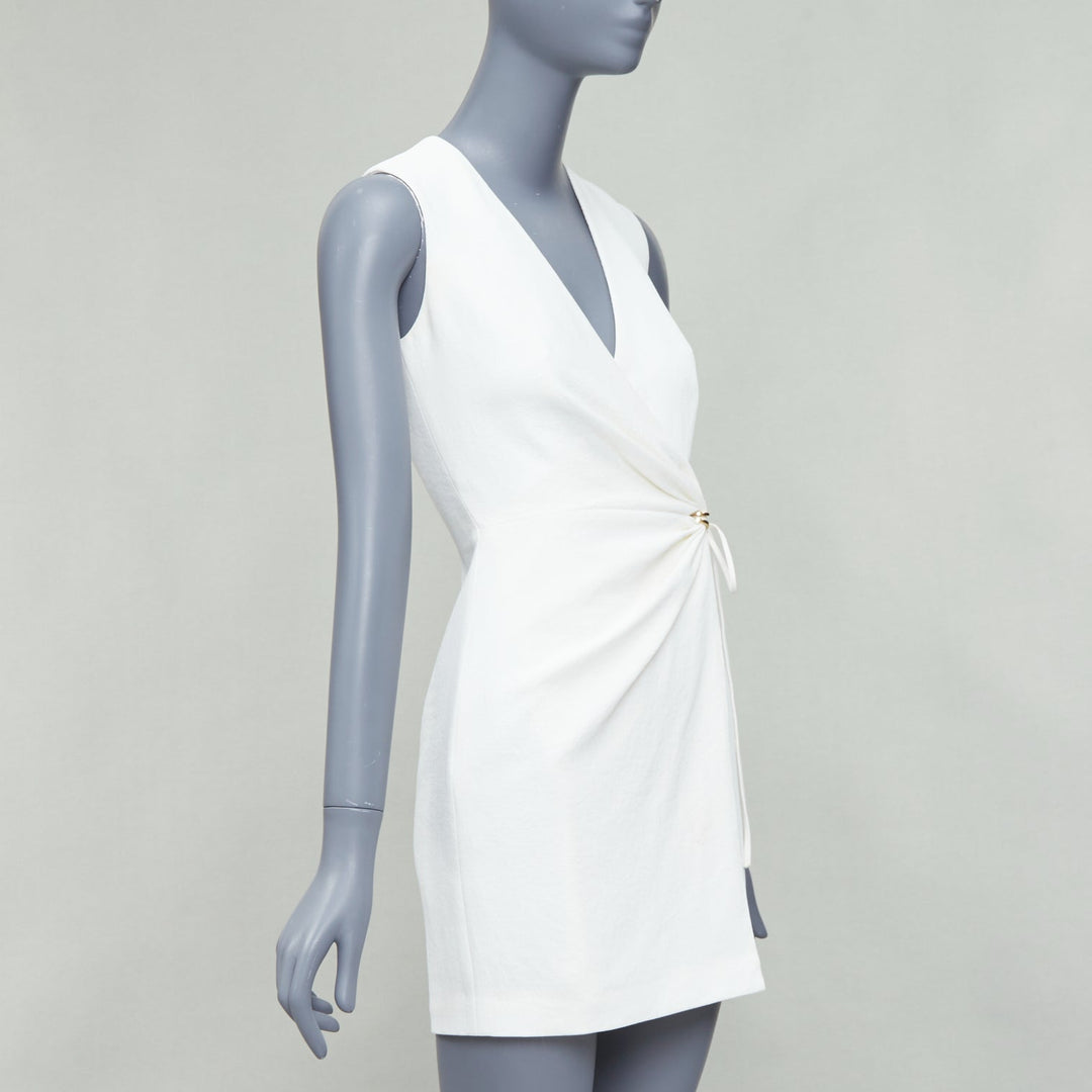 DION LEE white textured gold hardware ruched wrap dress UK6 XS