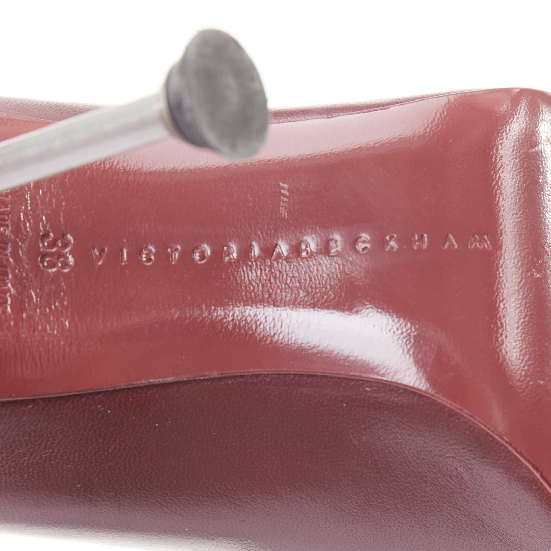 VICTORIA BECKHAM Pin plum burgundy smooth leather silver nail heel pumps EU38