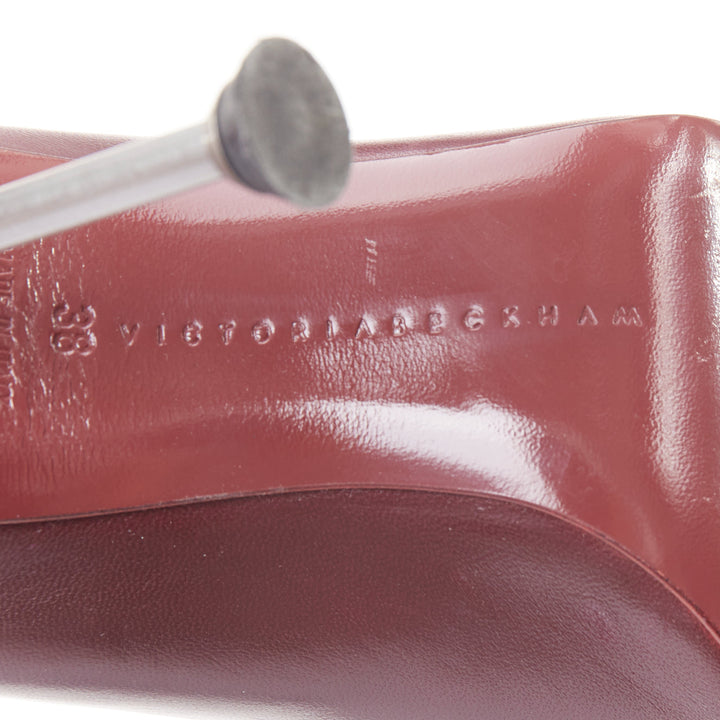 VICTORIA BECKHAM Pin plum burgundy smooth leather silver nail heel pumps EU38