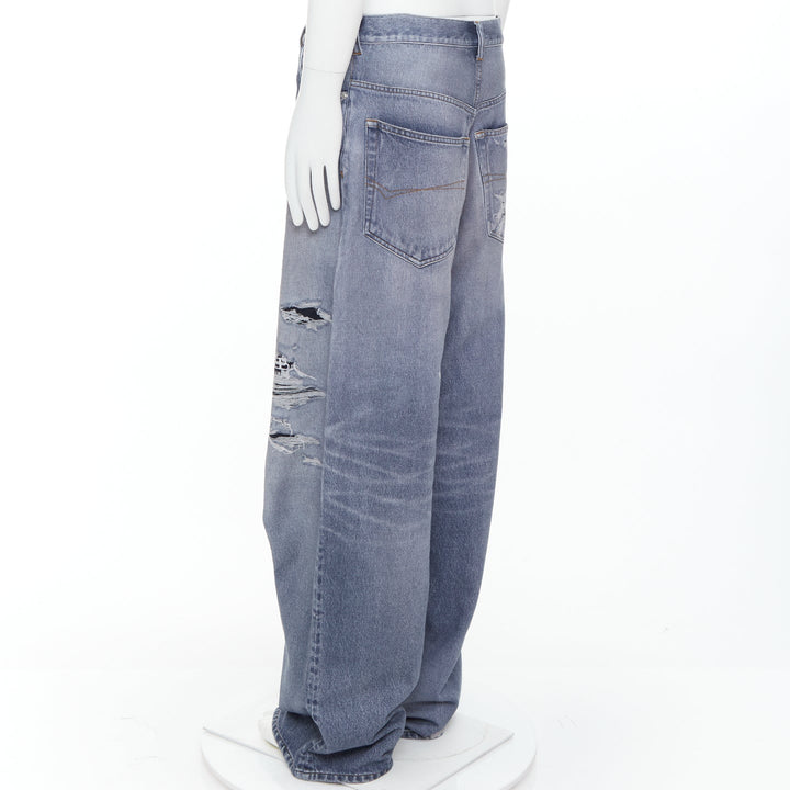 BALENCIAGA Demna 2023 blue tromp loeil jean printed wide leg sweatpants S