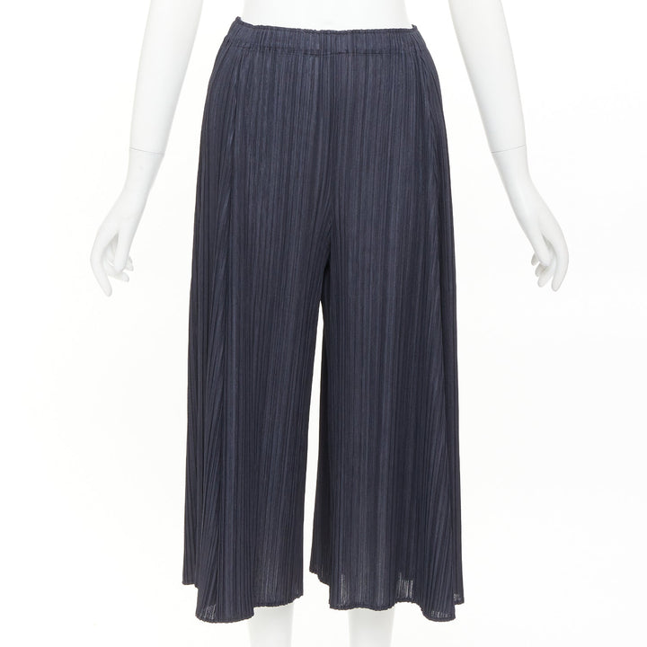 ISSEY MIYAKE Pleats Please black plisse ruched semi-sheer culotte shorts JP2 M