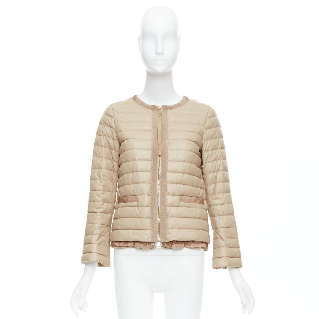 MONCLER beige lambskin leather goose down lightweight  padded puffer Sz1