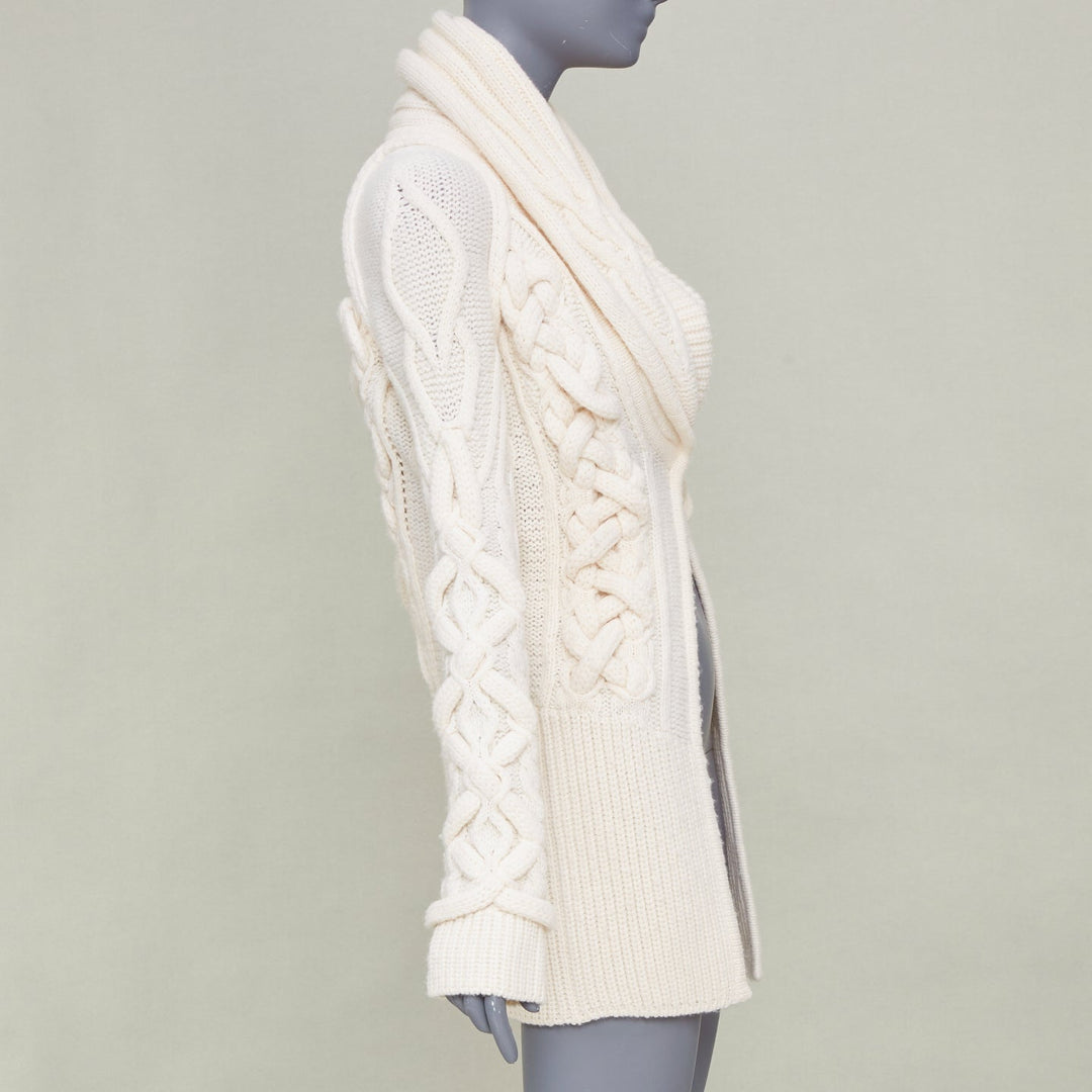 GIVENCHY 2011 strategic chunky cable knit cream cowl neck long cardigan top XS