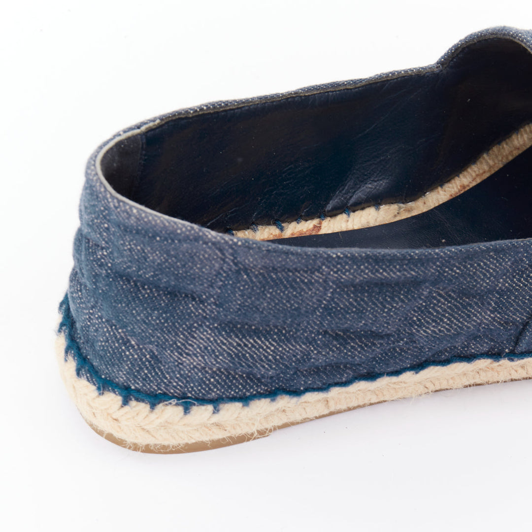 CHANEL 2016 blue embossed denim animal pattern quilted CC espadrilles shoes EU39