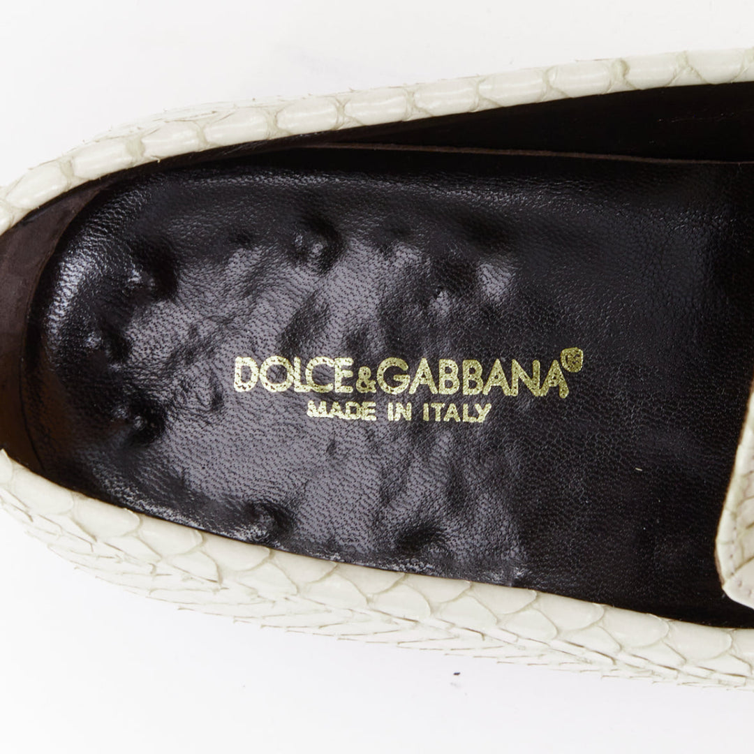 DOLCE GABBANA Vintage white scaled leather piped loafer shoes UK6 EU40
