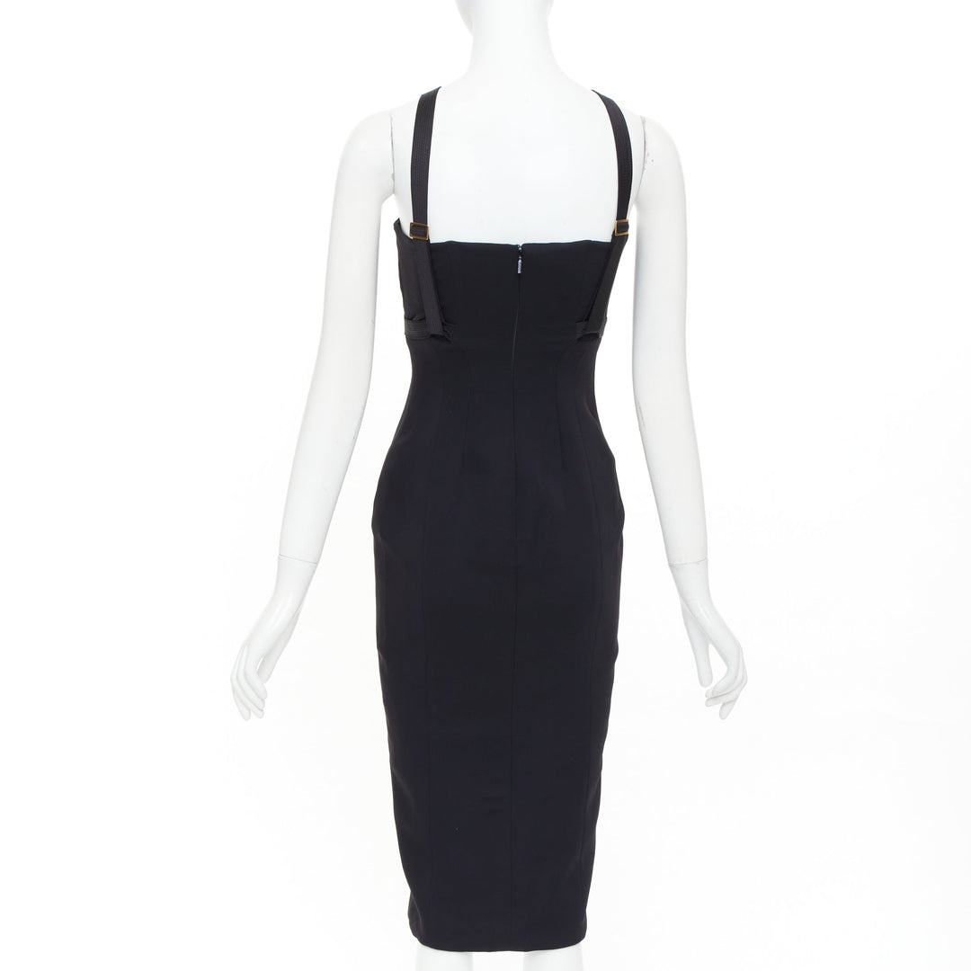 VERSACE black gold Medusa plaque bondage accent midi harness dress IT38 XS