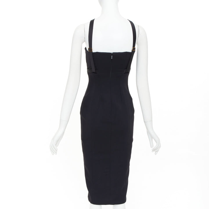 VERSACE black gold Medusa plaque bondage accent midi harness dress IT38 XS