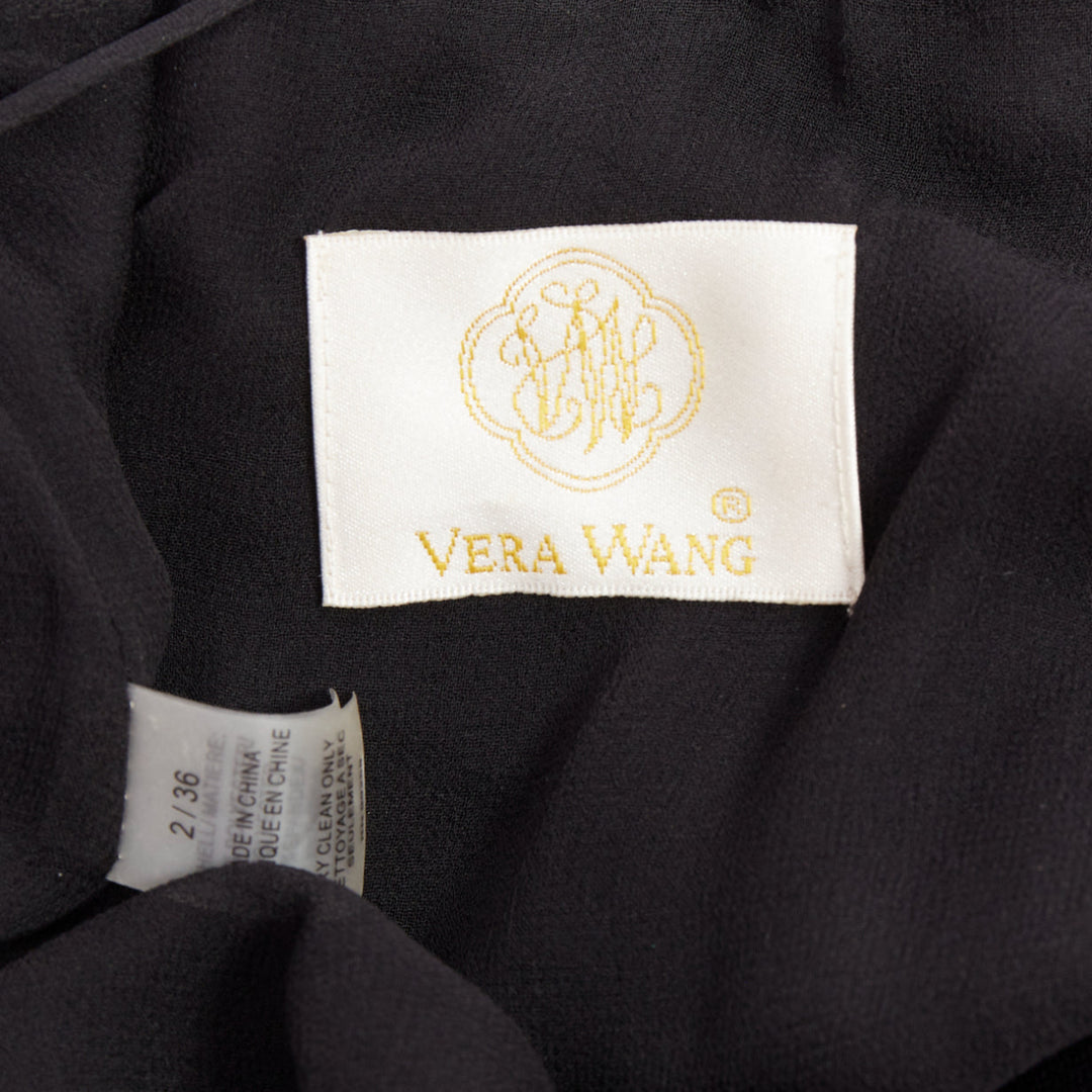 VERA WANG Vintage black one shoulder ruched waist silk lined dress US2 S