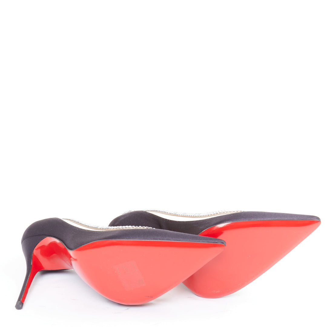 CHRISTIAN LOUBOUTIN Paulina Strass 100 Crepe Satin baguette crystal pumps EU37.5