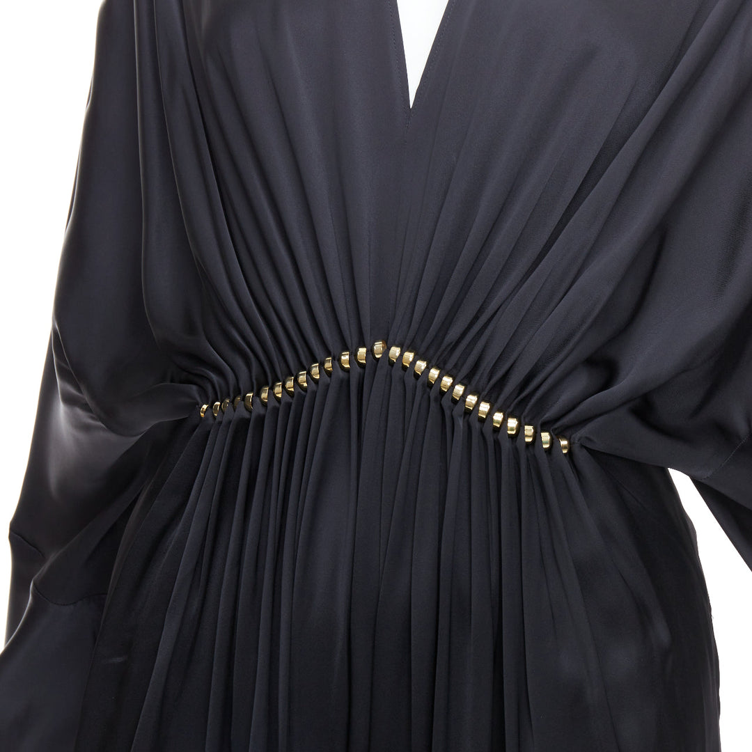 STELLA MCCARTNEY Morgan black gold pleated plunge jumpsuit IT34 XXS Alicia Keys