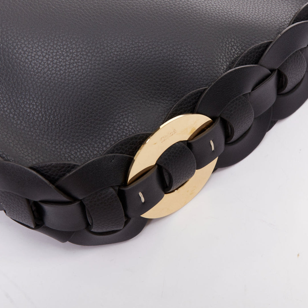 CHLOE Darryl Hobo black pebbled leather braided side shoulder bag