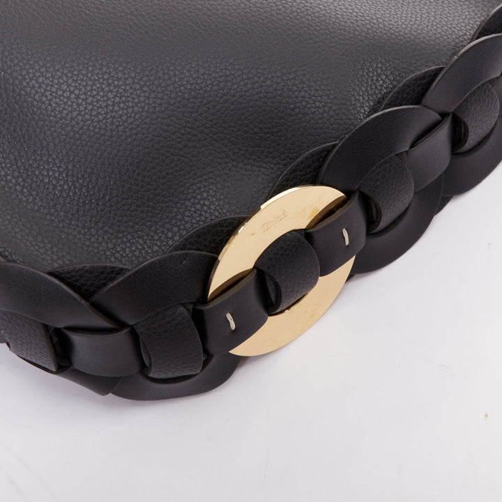 CHLOE Darryl Hobo black pebbled leather braided side shoulder bag
