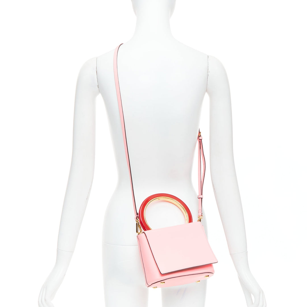 MARNI Pannier red resin handle pink leather flap crossbody bag