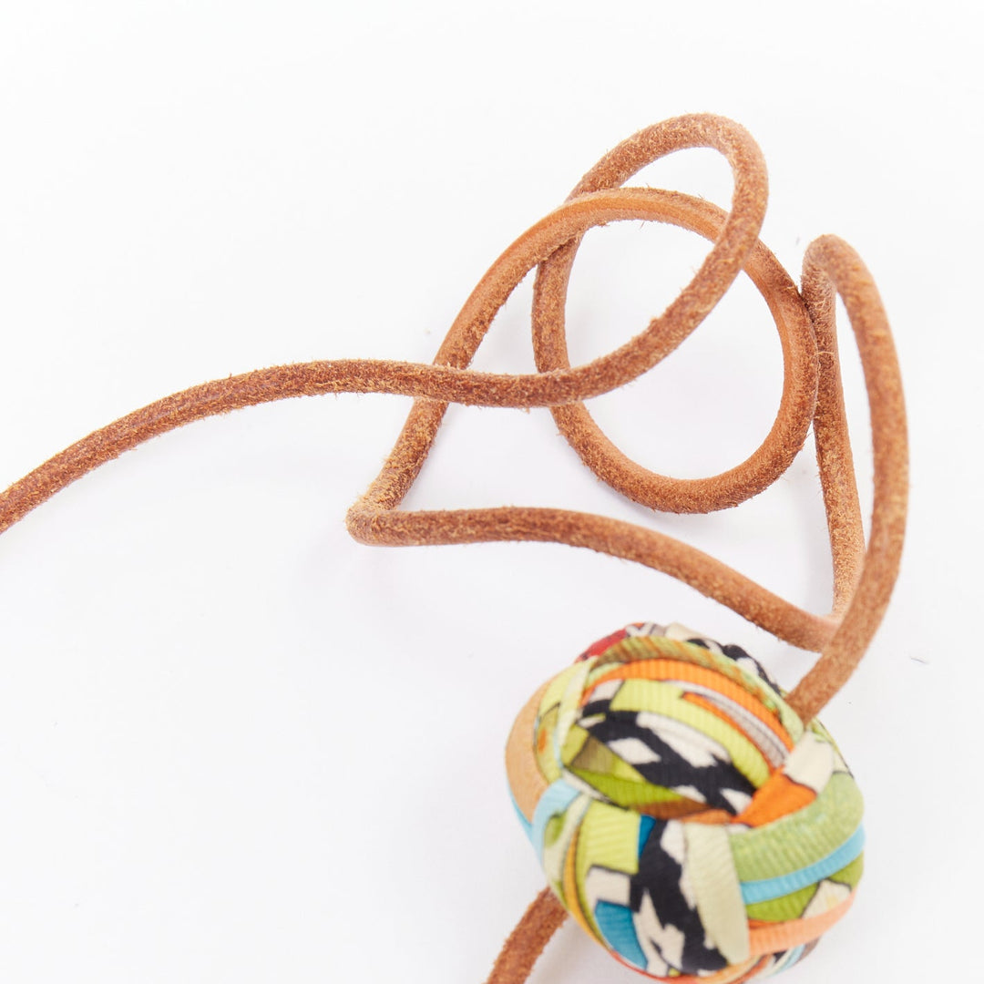 rare HERMES Silk Et Cuir Pompons Bag Charm  silk pompom leather cord bag charm