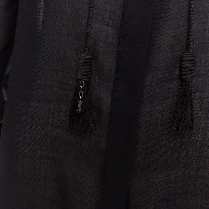 SAINT LAURENT 2018 black semi sheer wool blend YSL rope blouse FR34 XS