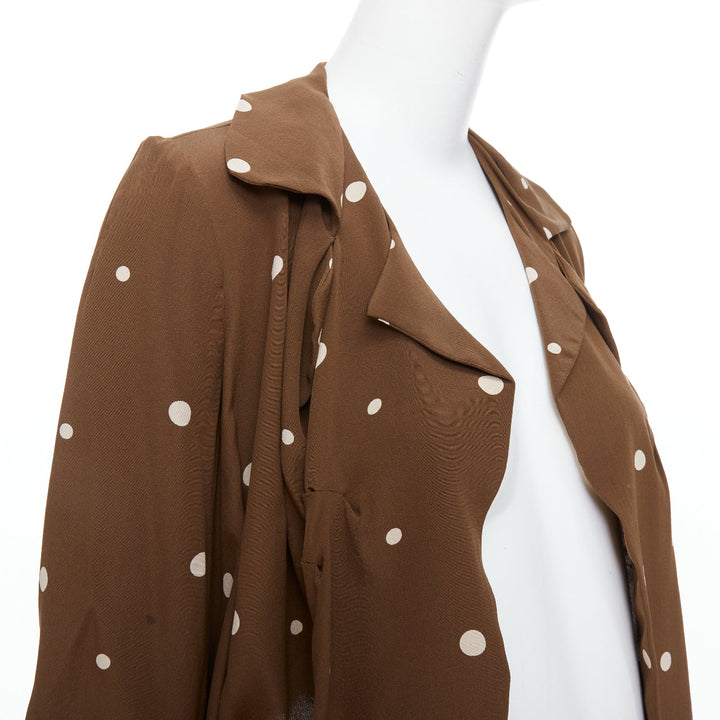 MARNI  100% silk brown grey polka dot print relaxed blazer IT36 XXS